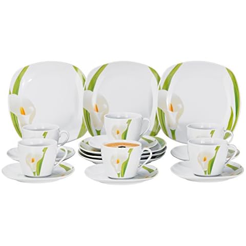 Van Well 18tlg. Kaffeeservice Calla für 6 Pers., Kaffeetassen + Unterteller + Kuchenteller, weiße Blüte, Pflanzendekor Cover