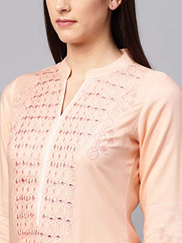Image of Idalia Cantaloupe Embroidered Kurta Peach and White