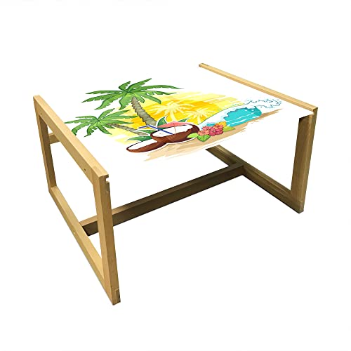 ABAKUHAUS Cocktail Party Mesa de Centro, Palms Bebida de Coco, Mesa Central de Cristal acrílico Duradero con Marco de Madera para, Medio, Multicolor