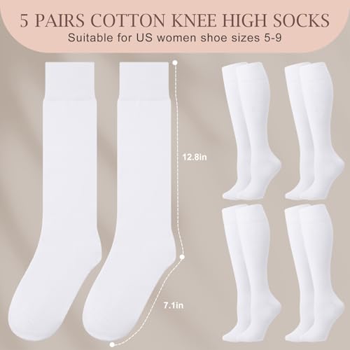 Chuarry 5 Pairs Women Knee High Socks Cotton Long Warm Socks Soft Casual Solid Color Thick High Boot Socks for Women Girls Oktoberfest Outfit, White2