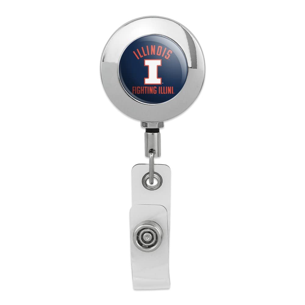 University of Illinois Official Logo Retractable Reel Premium Metal Chrome Badge ID Card Holder Clip