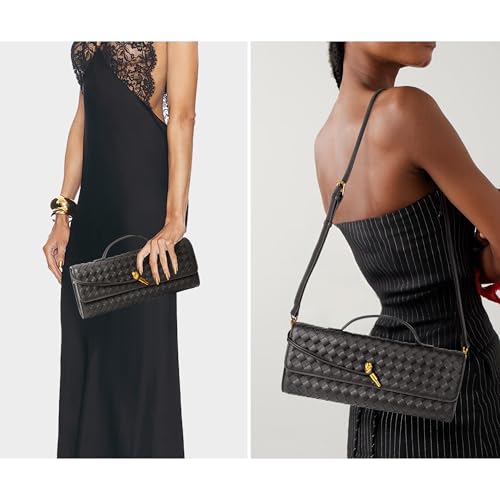 Image of Joryin Woven Purse for Women Evening Clutch Woven Leather Handbags Crossbody Bag Purse Formal Evening Bag, Vegan Leather