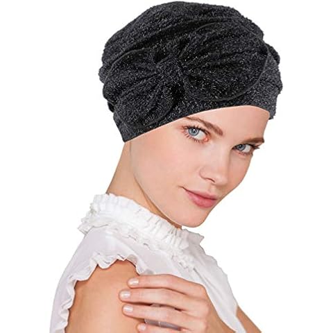 Womens Winter Hat Soft Fuzzy Eyelash Ribbed Flower Bow Cloche Beanie Cap Black Diamond Cover