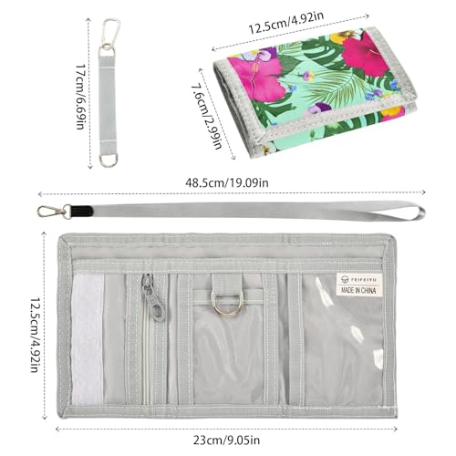 Hibiscus Pansies Lightgreen Kids Wallet for Boys Girls Trifold Outdoor Sport Wallets for Children Youth Teen Wallet with Zippered Coin Pockets Card Holders Front Pocket Wallets with Magic Sticker3