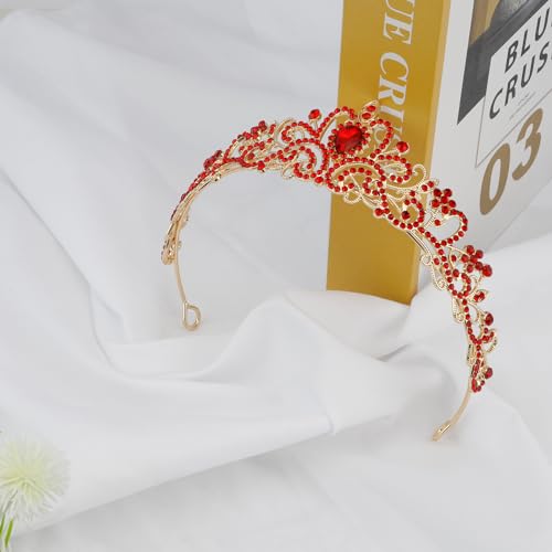 Dayofun Crown,Tiaras for Women - Crystal Tiaras for Princess Crown,Red Tiara Crowns Birthday Headband,Queen Crowns for Bridal Prom Wedding Tiara Birthday Party Costumes Gifts Rhinestone Headband