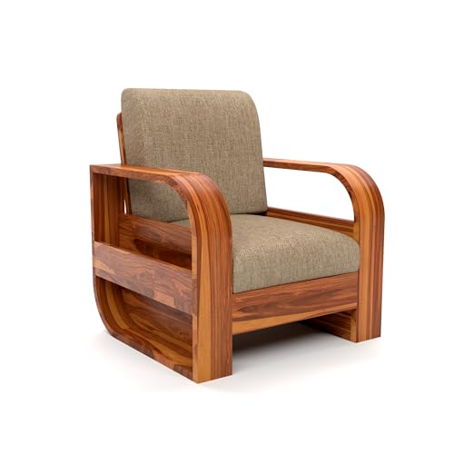 Image of Sheesham Wood Single Seater Sofa | Premium Wooden Single Chair for Living Room, Bedroom & Office | Stylish & Comfortable One Person Sofa (Cairo Honey, 1 Seater)