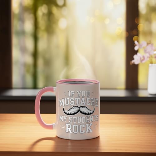 Taza de cerámica rosa y blanca para docente miniatura 3