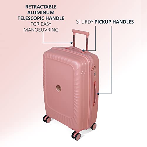 Image of ROMEING Sicily 20 inch, Polypropylene Luggage, Hard Sided, (Pink 55 cms) Small Cabin Trolley Bag | 8 Spinner Smooth Wheels | TSA Lock | Unbreakable | Men & Women & Kids