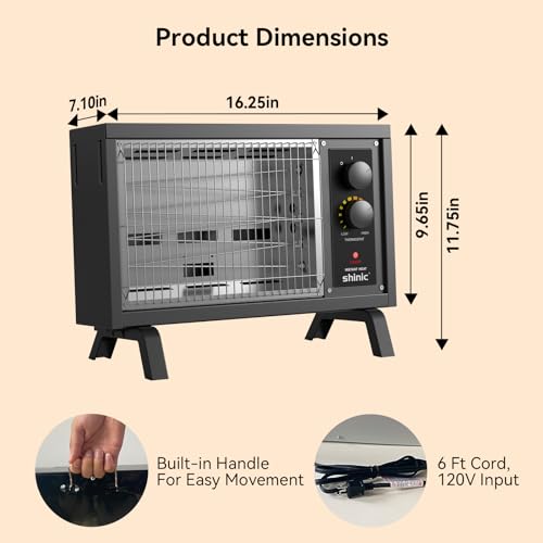 Shinic Radiant Space Heaters For Indoor Use, 1500W(5120 Btus) Fast Heating Electric Heater With Thermostat thumb #5