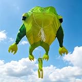 Easy to Fly Large Soft Frog Kite, 3D Inflatable Frameless Frog Ground Kites, 66.93 * 85.04 Inches with Handle and String, Durable Tear-Resistant Fabric, Suitable for Adult Beginners