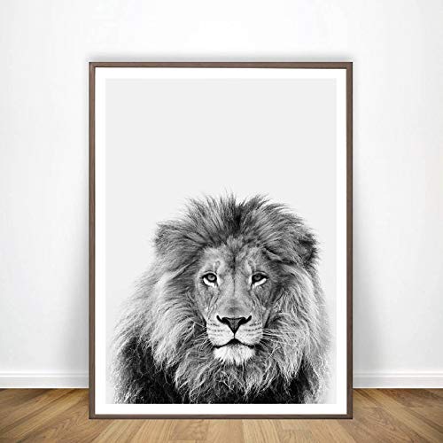 Lion impressions photo et affiche d'art minimaliste monochrome sur toile de coton 50x70cm