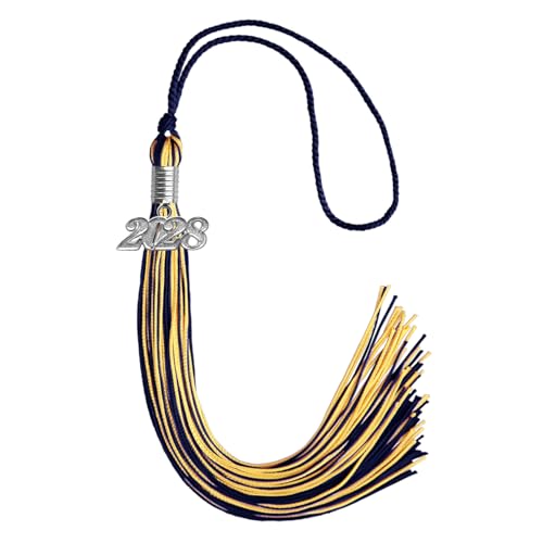 Endea Graduation Mixed Double Color Tassel With Silver Date Drop (Navy Blue/Gold, 2028)
