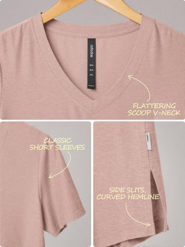 Image of ODODOS Women's Short Sleeve Performance V-Neck Tunic Tops, Ultra Soft odSTRATUM Tech Tee, Side Slit Relaxed T-Shirts