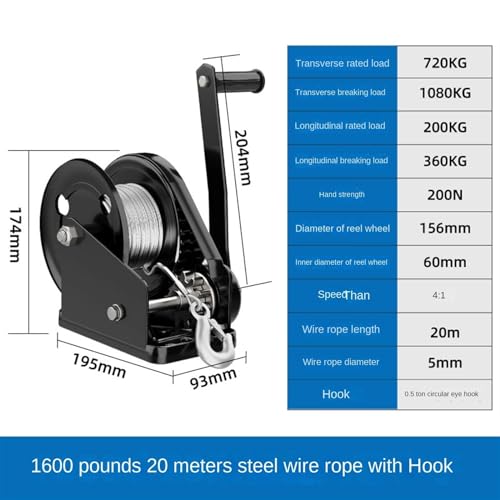 Winche manual con freno autobloqueante 1600 Lbs 20m miniatura 2