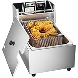 TAIMIKO 2500W 6L Electric Deep Fryer Single Tank Deep Fat Fryer Stainless Steel Chip Fryer with Lid Easy Clean Home and Commercial Use,UK plug