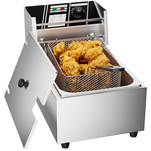 TAIMIKO 2500W 6L Electric Deep Fryer Single Tank Deep Fat Fryer Stainless Steel Chip Fryer with Lid Easy Clean Home and Commercial Use,UK plug