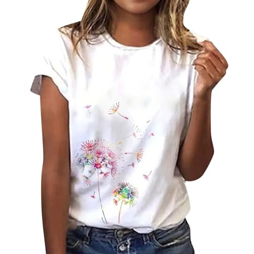 Damen Oberteile Sommer Tshirt Kurzarm Bluse mit Rundhalsausschnitt...