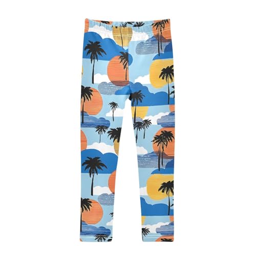 Palm Tree Sun Silhouette Girls Leggings Soft Stretch Workout Yoga Dance Pants for Kids Casual Tights