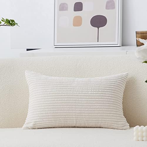 Home Brilliant Rectangular Pillow Covers Solid Striped Velvet Corduroy Couch Chair Oblong Cushion Cover Throw Pillow for Baby Toddler, 12 x 20, Cream Cheese