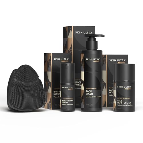 MANSCAPED® The Face Buffer PRO, Skin Ultra™ Face Wash, Face Moisturizer & Brightening Serum Bundle – Men’s Daily Skincare Routine for Cleansing, Exfoliating, Hydration & Radiance
