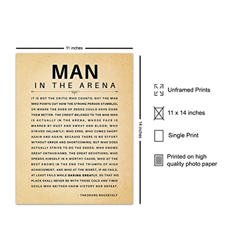Yellowbird Art & Design Man In The Arena Large 11X14 - Uplifting Inspirational Quotes - Teddy Theodore Roosevelt Poster thumb #1