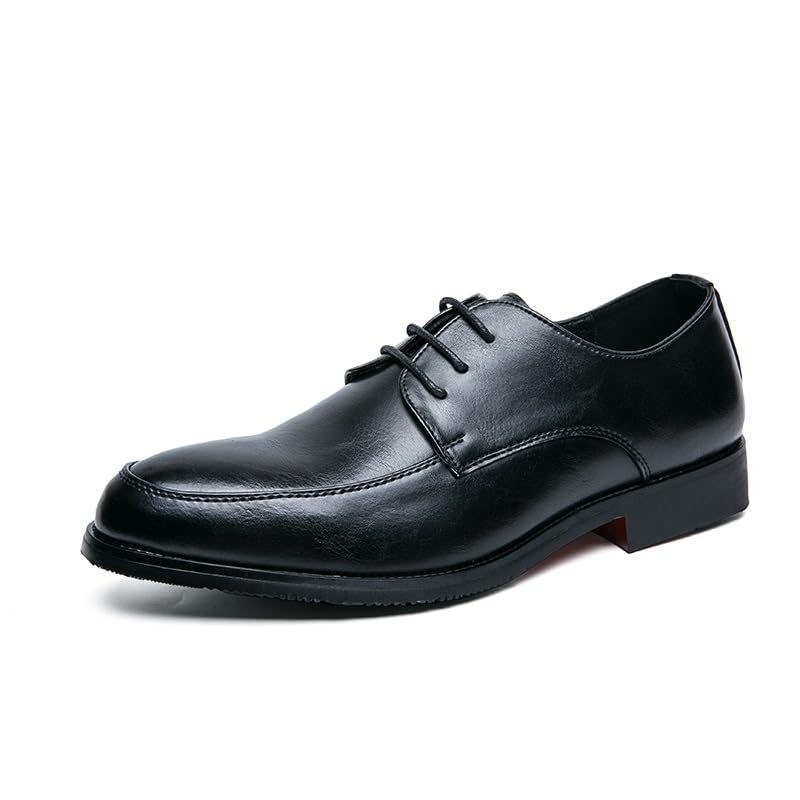 Dress Formal Shoes for Men Lace Up Pointed Toe Faux Leather Derby Shoes Slip Resistant Rubber Sole Low Top Wedding