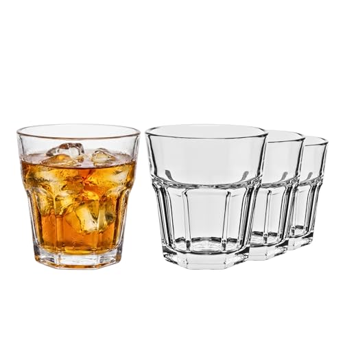 Glasset - Set di 4 bicchieri da cocktail da 230 ml, bicchieri da whisky, da dessert, in vetro, per succo, da vino bianco, set da 4 bicchieri da acqua, in stile vintage, trasparente, altezza: 9,5 cm