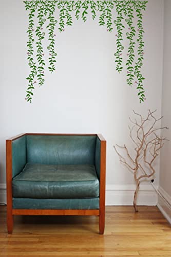 Image of Dreamkraft Green Falling with Pretty Flowers Wall Sticker (Multicolor PVC Vinyl 100 x 82cm)-Self-Adhesive