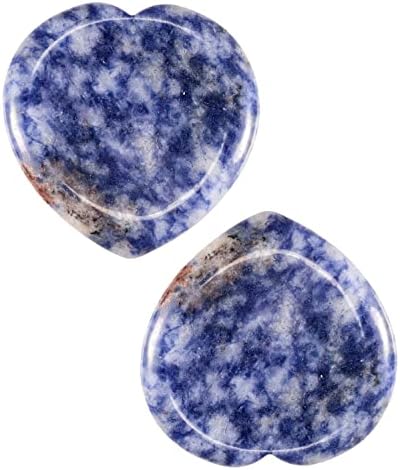 Rockcloud Pack of 2 Blue Spot Jasper Stone Thumb Worry Stone for Anxiety, Healing Crystal Pocket Palm Stone, Heart Shape