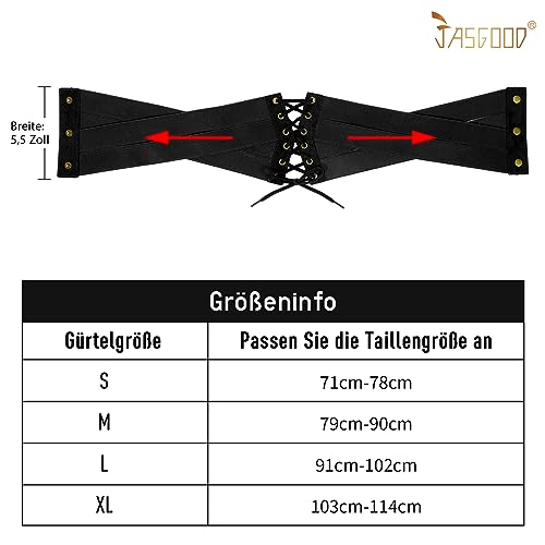 JasGood Damski elastyczny pasek z gorsetem, wysoka talia, pasek w talii cinch, szeroki owijany pasek retro do sukienki, na Halloween, Cosplay, karnawał, Cosplay, A-czarny, Taillenumfang anpassen