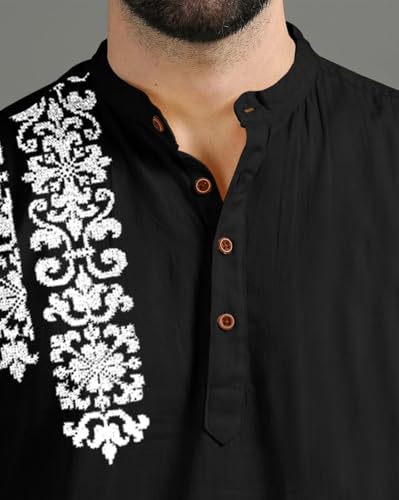 Image of FINIVO FASHION Men's Regular Fit Cotton Blend Kurta Shirt | Full Sleeve Ethnic Shirt with Mandarin Collar and Button Placket | Casual Kurta for Daily and Traditional Use
