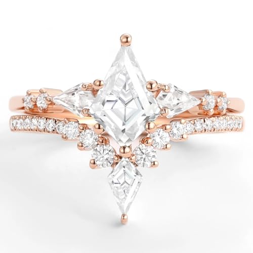1.5ct Kite Cut Moissanite Wedding Ring Set for Women Silver or 10K/14K/18K Solid Gold Custom Engraved Antique Kite Shape Moissanite Wedding Band Set for Women Promise Ring Set 2pcs2