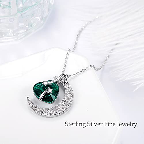 Elda & Co. Sterling Silver Emerald Necklace For Women Birthday Gifts Mom Wife I Love You To The Moon And Back Jewelry Half Moon Shooting Star Pendant Necklace #TOP4