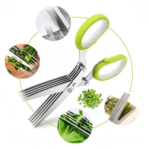 5 Blade Herb Scissors - Multipurpose Stainless Steel Kitchen Scissors for Salad and Vegetables