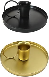 2Pcs Iron Candlestick Holder Black Metal Taper Candle Holder Single Head Candlestick Holder Stand Retro Chamberstick Holder Simple Table Decoration (Black&Gold)