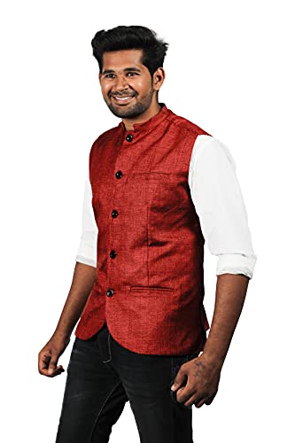 Image of PRAKASAM COTTON Men's Cotton Blend Nehru Jacket(Sleeveless wait coat)