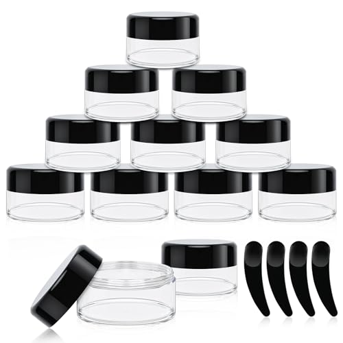 Zikenis 12 Piezas Botes Pequeños de Plastico, 20ml Tarros de Crema con Tapa y 4 Espátula, Transparente Contenedores Cosmético de Viaje para Cremas, Lociones, Bálsamo Labial, DIY Productos de Belleza