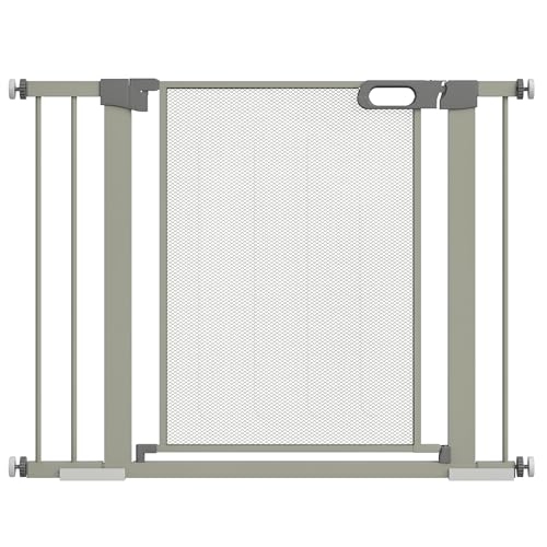 PawHut Cancelletto per Cani Estensibile a Pressione, Cancello di Sicurezza con Chiusura Automatica in Acciaio e ABS, 75-103x76 cm, Grigio