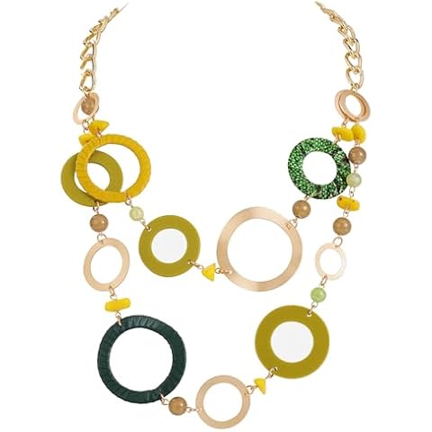 Bocar Layered Collar Necklace Statement Circle 2 Strand Chain Jewelry NecklacesTrendy(NK-10742-Blazing Yellow) Cover