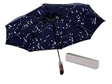 (Designed in UK) Balios Umbrella Handmade Real Wood Handle--Different Patterns with Luxury Gift Box--Windproof Fiberglass Auto Open & Close Folding -Premium 300 Thread Finest Fabric