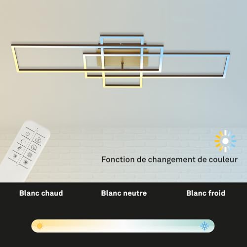Plafonnier LED 55W BRILONER noir dimmable avec télécommande