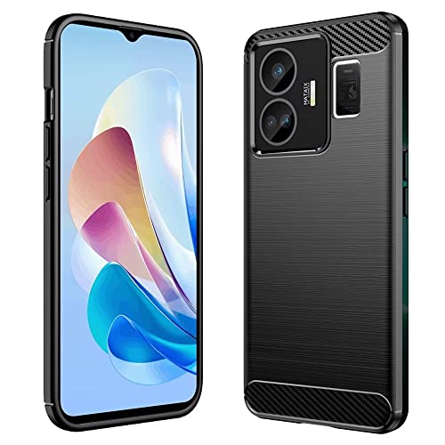 HONLEN Funda de Silicona TPU para Realme GT3 / Realme GT Neo 5 (6.7' Inches), Funda de Diseño Antideslizante con Patrón Cepillado de Fibra - Negro