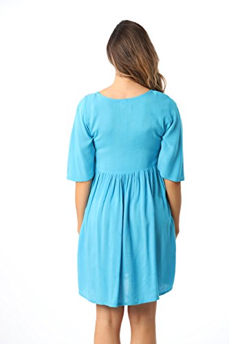 Riviera Sun 21824-Trq-S Rayon Crepe Short Dress With Multicolored Embroidery #TOP3