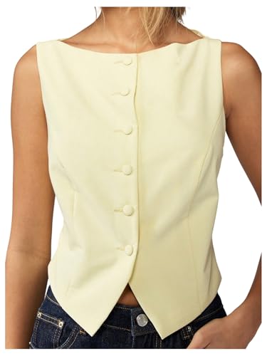 GORGLITTER Women's Button Up Vest Tops Sleeveless Asymmetrical Suit Vests Work Office Waistcoat