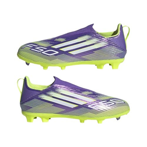 Adidas Unisex - Bambini F50 League Laceless Firm Ground Football Boots Kids, Purple Rush/Cloud White/Lucid Lemon, 34 Eu - 8
