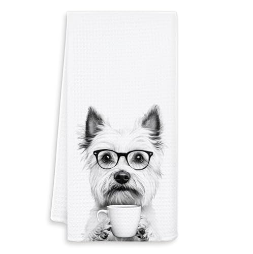 OSLYSOF Funny Westie Dog Kitchen Towels, Westie Gifts for Women Dish Tea Towels, Black and White Dog Lovers Owner Gifts Hand Towel for Kitchen, Coffee Bar Station Decor, 16x24 Inch