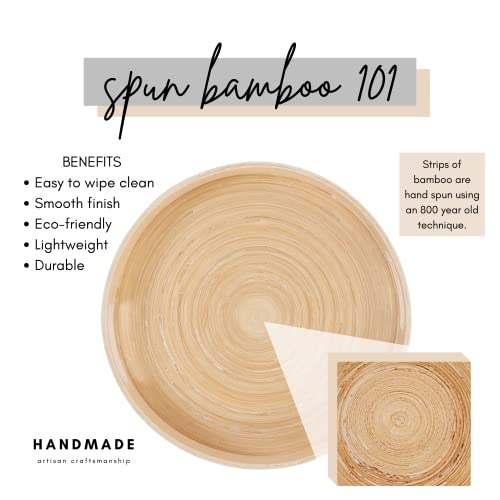 Habitaas Spun Bamboo Decorative Tray For Coffee Table, Ottoman Tray, Wooden Tray, Round Tray, Coffee Table Tray Decor, 13.75 Inches Large Round Serving Tray (White) #TOP1