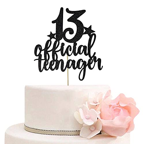 Image of FestikoTeens Happy 13th Birthday Cake Topper, Boys Girls Teenager 13th Birthday Party Decorations, Thirteen Years Old Birthday Party Decor, Black Glitter