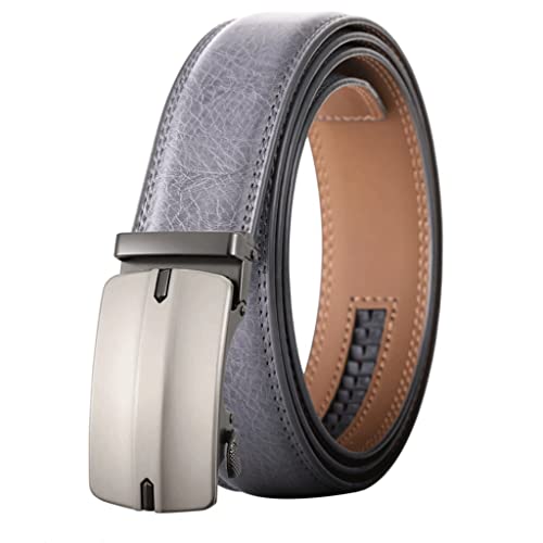 Men's Belt Genuine Leather White Gray Cowhide Metal Automatic Buckle Male Trouser Belts