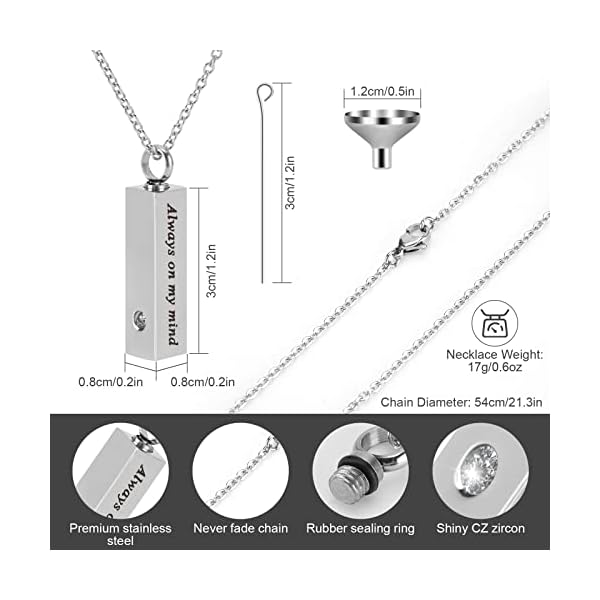 Ideashop 6 Pack Urn Necklace for Ashes, Crystal Cremation Jewelry for Ashes Memorial Urn Necklace Pendant Keepsakes Silver Black Urn Locket with CZ Stainless Steel Cube Ashes Necklace for Women Men - Image 4